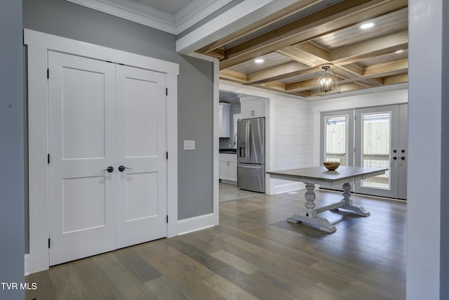 403 Catawba St, Erwin, TN 37650 - unfurnished dining area featuring crown molding, recessed lighting, light wood-style flooring, beam ceiling, and baseboards