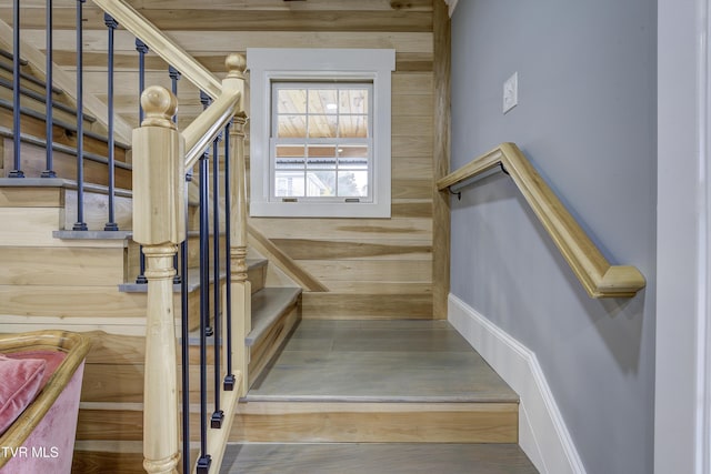 403 Catawba St, Erwin, TN 37650 - stairs featuring wood walls and baseboards