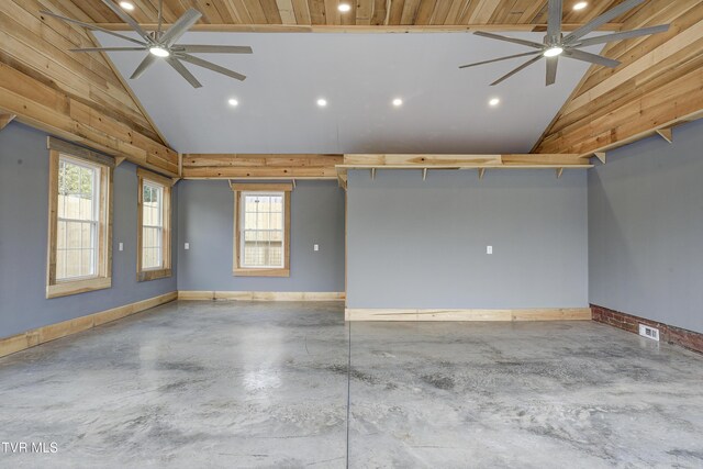 403 Catawba St, Erwin, TN 37650 - unfurnished room with recessed lighting, ceiling fan, finished concrete floors, healthy amount of natural light, and high vaulted ceiling