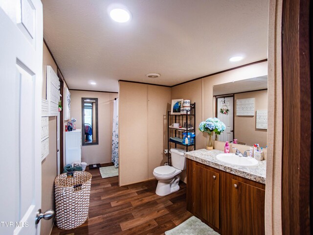 1029 Red Bud Ln, Rogersville, TN 37857 - bathroom featuring wood finished floors, vanity, toilet, recessed lighting, and a shower with shower curtain