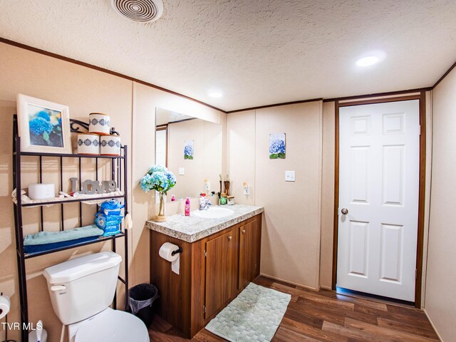 1029 Red Bud Ln, Rogersville, TN 37857 - bathroom featuring wood finished floors, a textured ceiling, vanity, toilet, and recessed lighting
