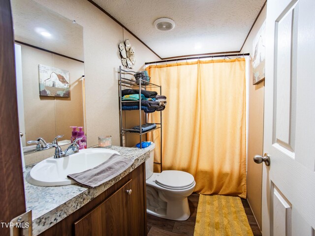 1029 Red Bud Ln, Rogersville, TN 37857 - full bathroom with wood finished floors, a textured ceiling, toilet, and vanity