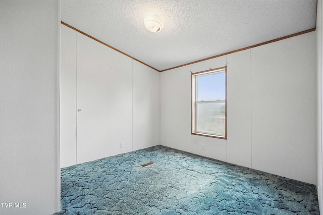438 Horace Dillow Rd, Limestone, TN 37681 - spare room featuring carpet, ornamental molding, and a textured ceiling