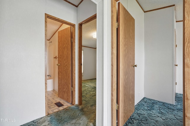 438 Horace Dillow Rd, Limestone, TN 37681 - corridor with carpet flooring and crown molding
