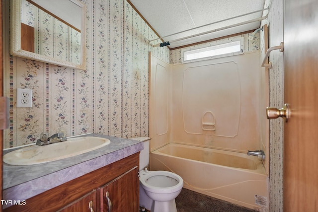 438 Horace Dillow Rd, Limestone, TN 37681 - full bath featuring bathtub / shower combination, wallpapered walls, toilet, and vanity