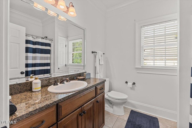 114 Highland Gate Dr, Johnson City, TN 37615 - bathroom featuring tile patterned floors, vanity, toilet, ornamental molding, and baseboards
