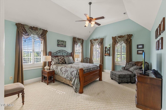 114 Highland Gate Dr, Johnson City, TN 37615 - bedroom featuring lofted ceiling, light colored carpet, multiple windows, and baseboards