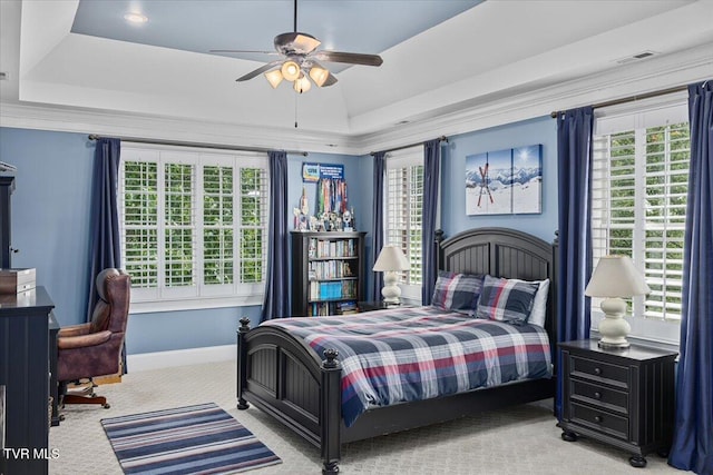 114 Highland Gate Dr, Johnson City, TN 37615 - carpeted bedroom with a raised ceiling, baseboards, and ceiling fan