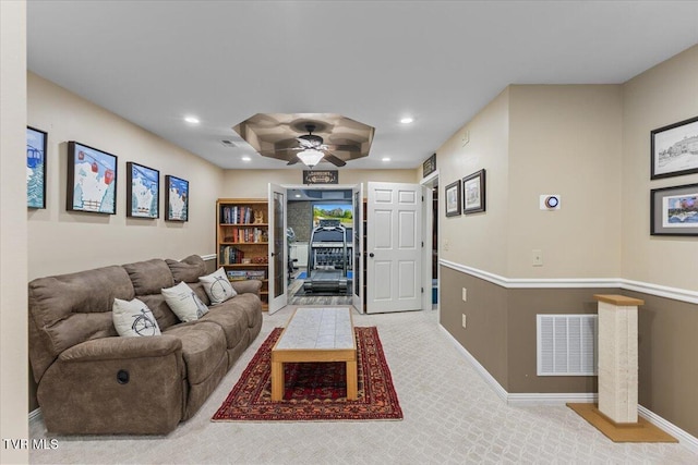 114 Highland Gate Dr, Johnson City, TN 37615 - living room with a ceiling fan, recessed lighting, baseboards, and carpet floors