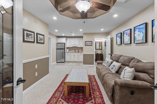 114 Highland Gate Dr, Johnson City, TN 37615 - living area with ceiling fan, light colored carpet, baseboards, and recessed lighting