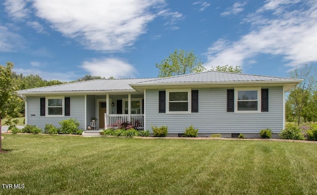 14227 Wellbridge Dr, Meadowview, VA 24361 - ranch-style house with a porch, metal roof, and a front yard
