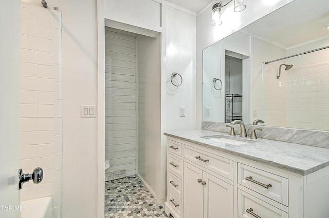 28 Kingsbridge St, Bristol, TN 37620 - bathroom featuring ornamental molding, vanity, bathtub / shower combination, and toilet