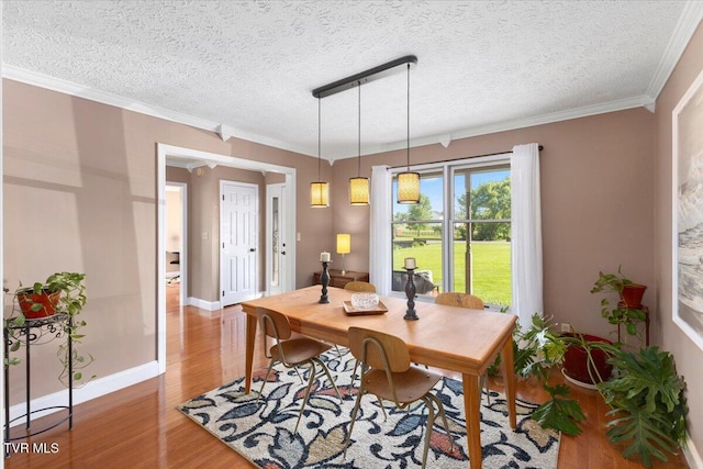 124 Highland Hills Dr, Gray, TN 37615 - dining space featuring wood finished floors, crown molding, a textured ceiling, and baseboards