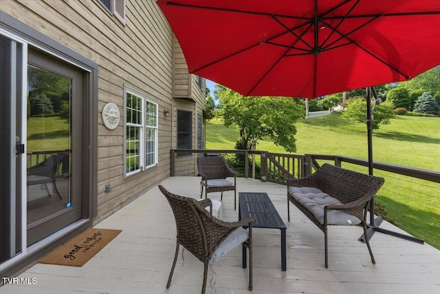 124 Highland Hills Dr, Gray, TN 37615 - wooden terrace with a lawn