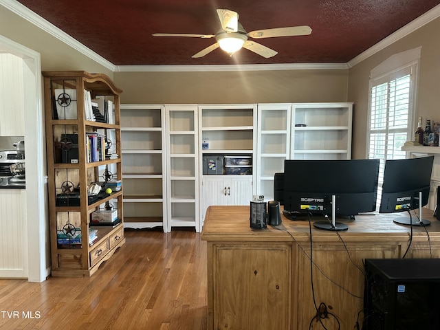 390 Springdale Dr, Bristol, TN 37620 - office with a ceiling fan, wood finished floors, and ornamental molding