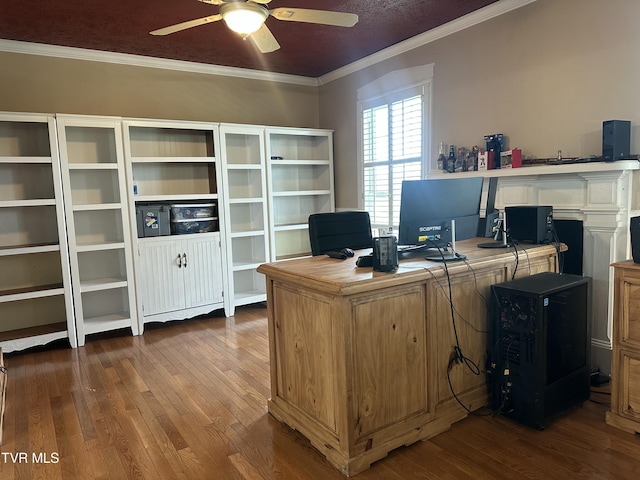 390 Springdale Dr, Bristol, TN 37620 - office space featuring dark wood-style floors, a ceiling fan, and crown molding