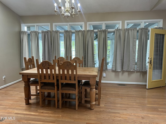 390 Springdale Dr, Bristol, TN 37620 - dining area with a chandelier, baseboards, and light wood-type flooring