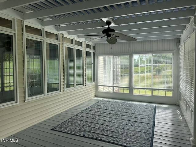 390 Springdale Dr, Bristol, TN 37620 - unfurnished sunroom featuring ceiling fan and beam ceiling