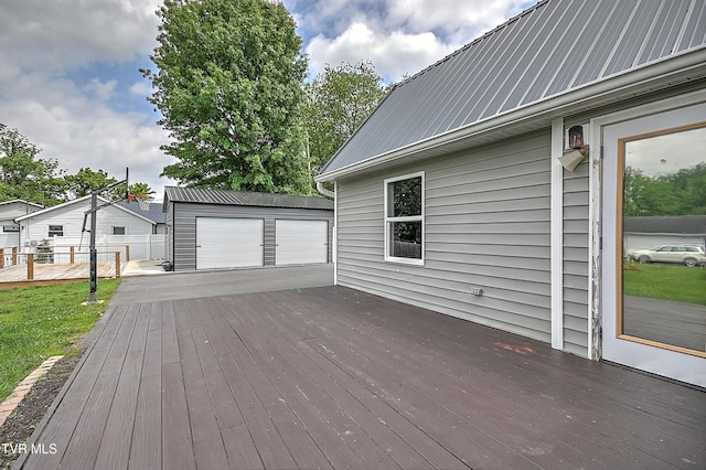 1401 Burgie St, Elizabethton, TN 37643 - wooden terrace with a detached garage and an outdoor structure