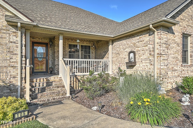 105 Morse Dr, Bristol, TN 37620 - entrance to property with brick siding, a shingled roof, and a porch