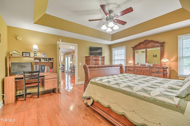 105 Morse Dr, Bristol, TN 37620 - bedroom with a tray ceiling, light wood-style floors, multiple windows, baseboards, and a textured ceiling