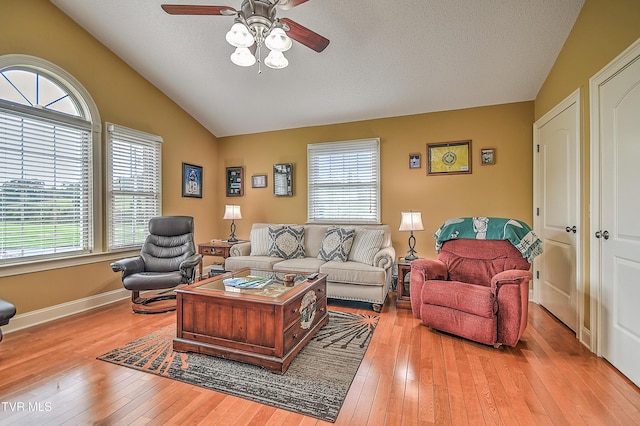 105 Morse Dr, Bristol, TN 37620 - living area featuring lofted ceiling, healthy amount of natural light, a ceiling fan, hardwood / wood-style flooring, and baseboards