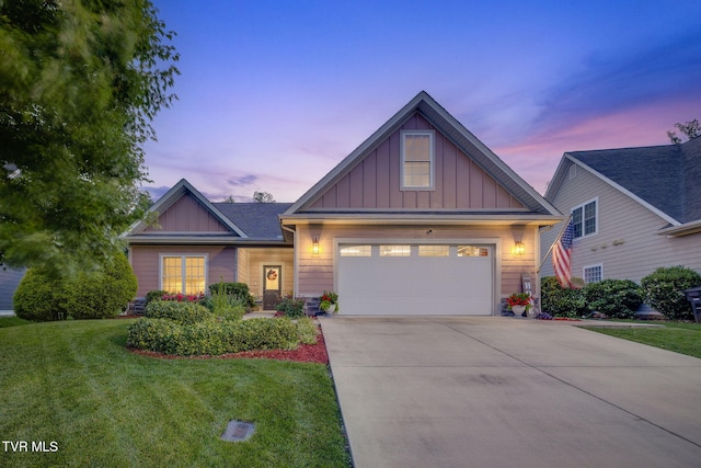 2420 Edinburgh Channel Rd, Kingsport, TN 37664 - craftsman-style home with board and batten siding, driveway, a garage, and a front lawn