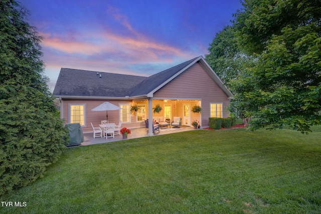 2420 Edinburgh Channel Rd, Kingsport, TN 37664 - back of house featuring a patio area, a yard, roof with shingles, and an outdoor living space
