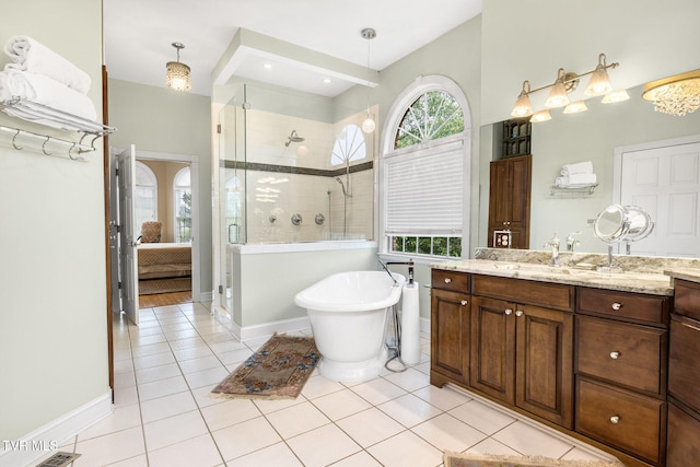 21390 Sheffield Ct, Abingdon, VA 24210 - full bath featuring vanity, a shower stall, a freestanding tub, tile patterned floors, and ensuite bathroom