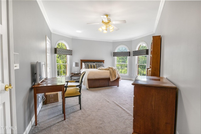 21390 Sheffield Ct, Abingdon, VA 24210 - carpeted bedroom featuring ornamental molding, a ceiling fan, and baseboards
