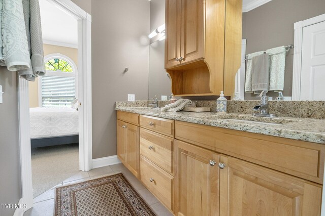 21390 Sheffield Ct, Abingdon, VA 24210 - ensuite bathroom with ornamental molding, double vanity, baseboards, and tile patterned flooring