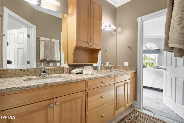 21390 Sheffield Ct, Abingdon, VA 24210 - bathroom with ornamental molding, double vanity, and tile patterned flooring