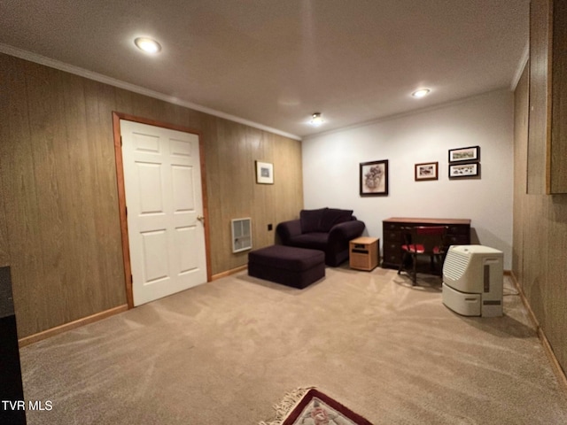 210 Spring St Unit C3, Blountville, TN 37617 - living area with crown molding, carpet floors, wooden walls, recessed lighting, and baseboards
