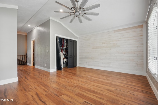 11316 Boggs Hollow Rd, Pound, VA 24279 - unfurnished room featuring vaulted ceiling, a ceiling fan, wood finished floors, recessed lighting, and wooden walls