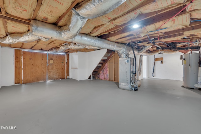 1241 Virginia Ave, Bristol, TN 37620 - unfinished below grade area featuring stairs, heating unit, and electric water heater