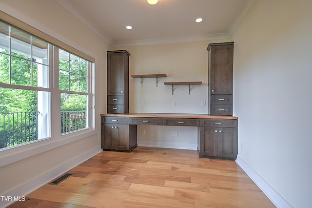 203 Riverwatch Cir, Kingsport, TN 37660 - unfurnished office with ornamental molding, light wood-type flooring, baseboards, and recessed lighting