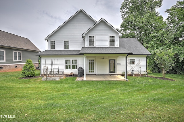 203 Riverwatch Cir, Kingsport, TN 37660 - rear view of property with a patio area, a lawn, and roof with shingles