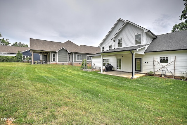 203 Riverwatch Cir, Kingsport, TN 37660 - rear view of house featuring a patio area, a lawn, crawl space, and a shingled roof