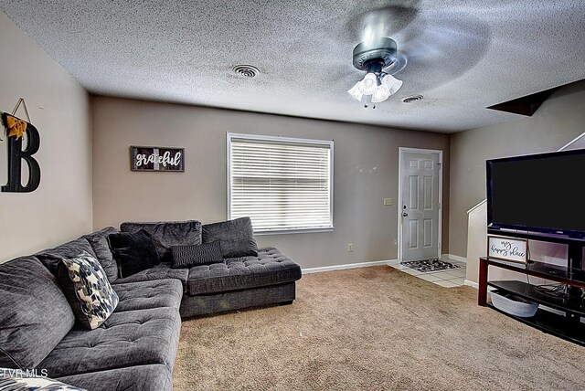 24 Lexington Ct Unit 6, Johnson City, TN 37615 - carpeted living area featuring ceiling fan, a textured ceiling, and baseboards
