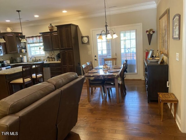 405 Coldwater Dr Unit 405, Johnson City, TN 37601 - dining room featuring a chandelier, ornamental molding, dark wood-style floors, and recessed lighting