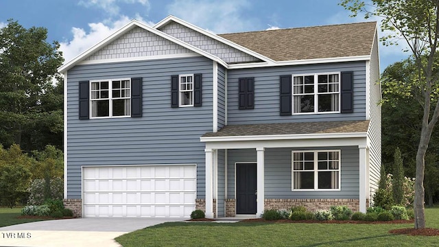 125 Crawford Cir, Bristol, TN 37620 - craftsman-style home with an attached garage, driveway, roof with shingles, and brick siding