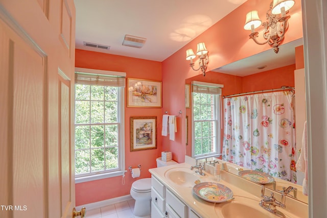 5621 John Gaines Blvd, Kingsport, TN 37664 - full bath featuring plenty of natural light, toilet, double vanity, and tile patterned floors