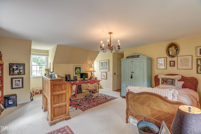 5621 John Gaines Blvd, Kingsport, TN 37664 - bedroom with light carpet, a chandelier, and baseboards
