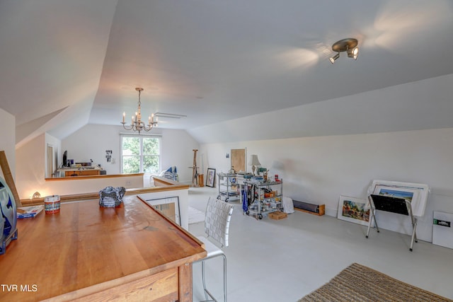 5621 John Gaines Blvd, Kingsport, TN 37664 - home office featuring vaulted ceiling, a chandelier, and finished concrete flooring