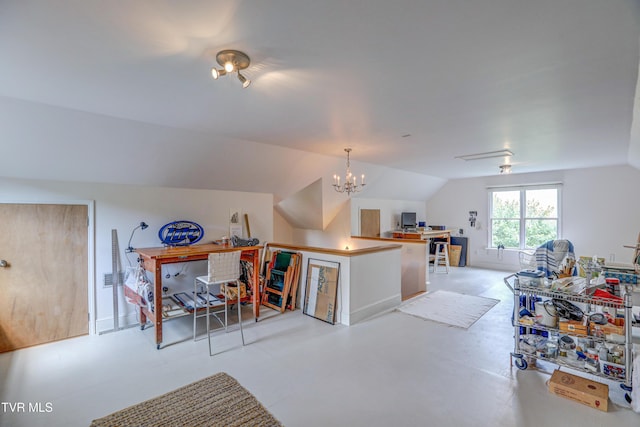 5621 John Gaines Blvd, Kingsport, TN 37664 - additional living space with an office area, lofted ceiling, and a chandelier