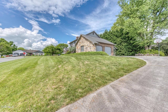 3510 Bondwood Cir, Johnson City, TN 37604 - view of home's exterior featuring a lawn, driveway, stone siding, and a garage