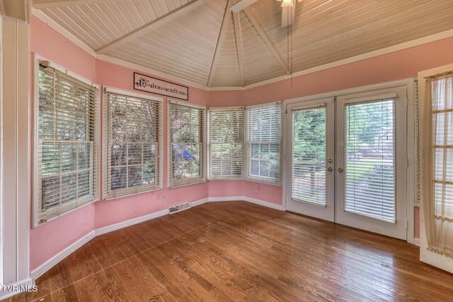 3510 Bondwood Cir, Johnson City, TN 37604 - unfurnished sunroom with french doors, wooden ceiling, wood finished floors, and baseboards