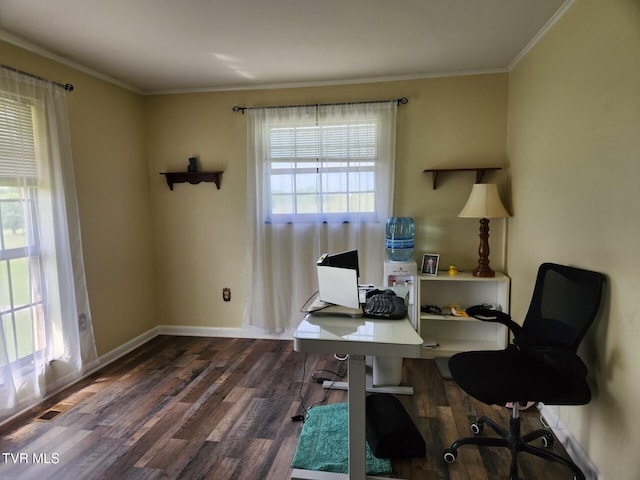 7083 Saint Clair Rd, Whitesburg, TN 37891 - office space featuring dark wood-type flooring, baseboards, and ornamental molding