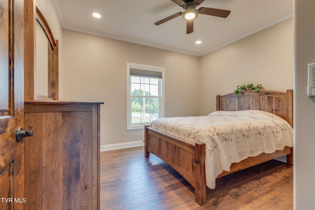 1 Sweetwood Dr, Johnson City, TN 37615 - bedroom with baseboards, wood finished floors, crown molding, recessed lighting, and ceiling fan