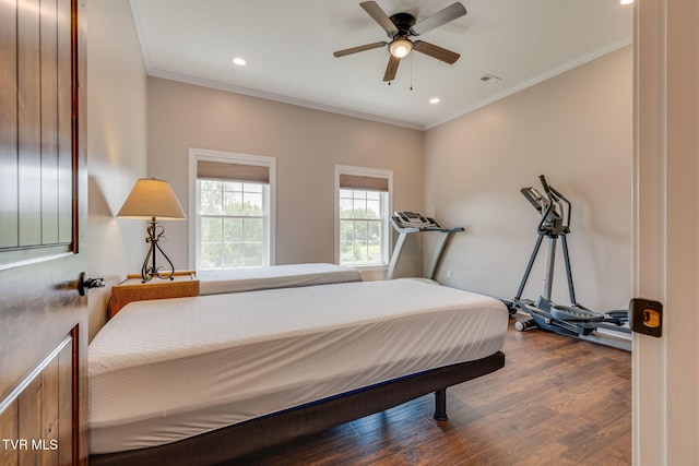 1 Sweetwood Dr, Johnson City, TN 37615 - bedroom featuring wood finished floors, crown molding, recessed lighting, and a ceiling fan